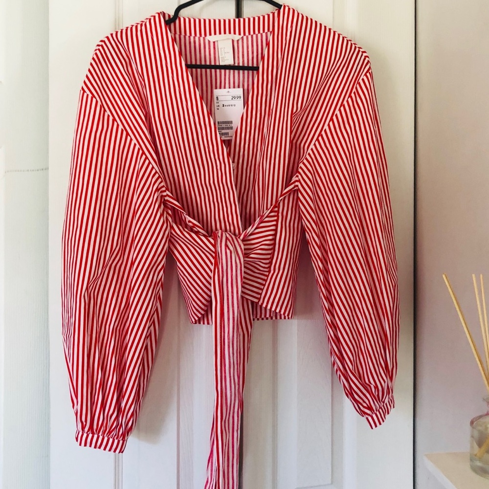 Red & White H&M Front wrap blouse